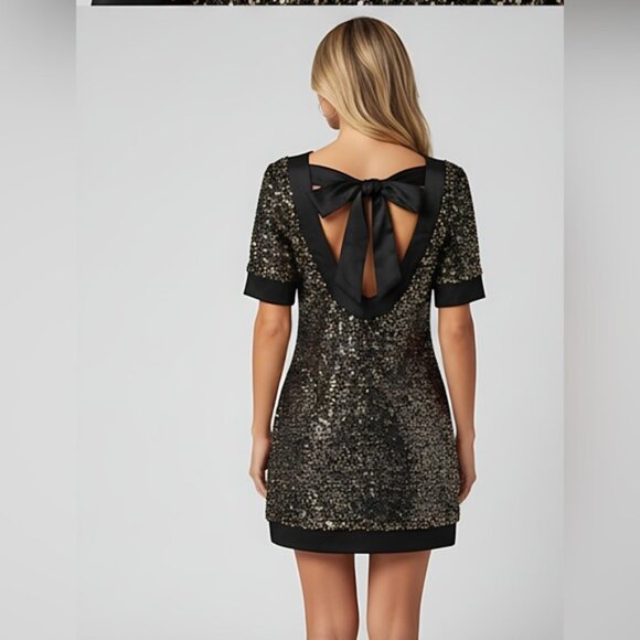 Bronze Tied Backless Sequin Dress - Picture 3 of 5